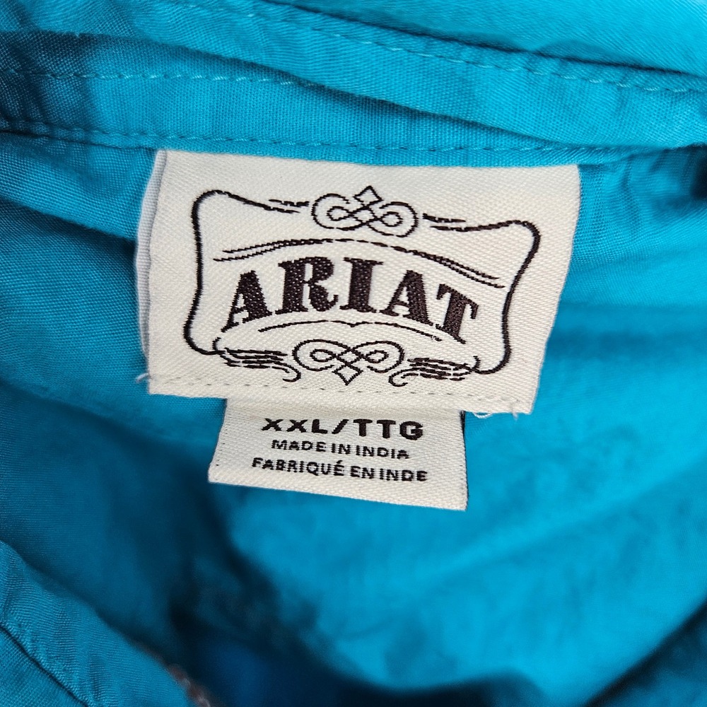 Ariat Snap Shirt Womens XXL Long Sleeve Western Teal Embroidered Rodeo - Picture 7 of 10